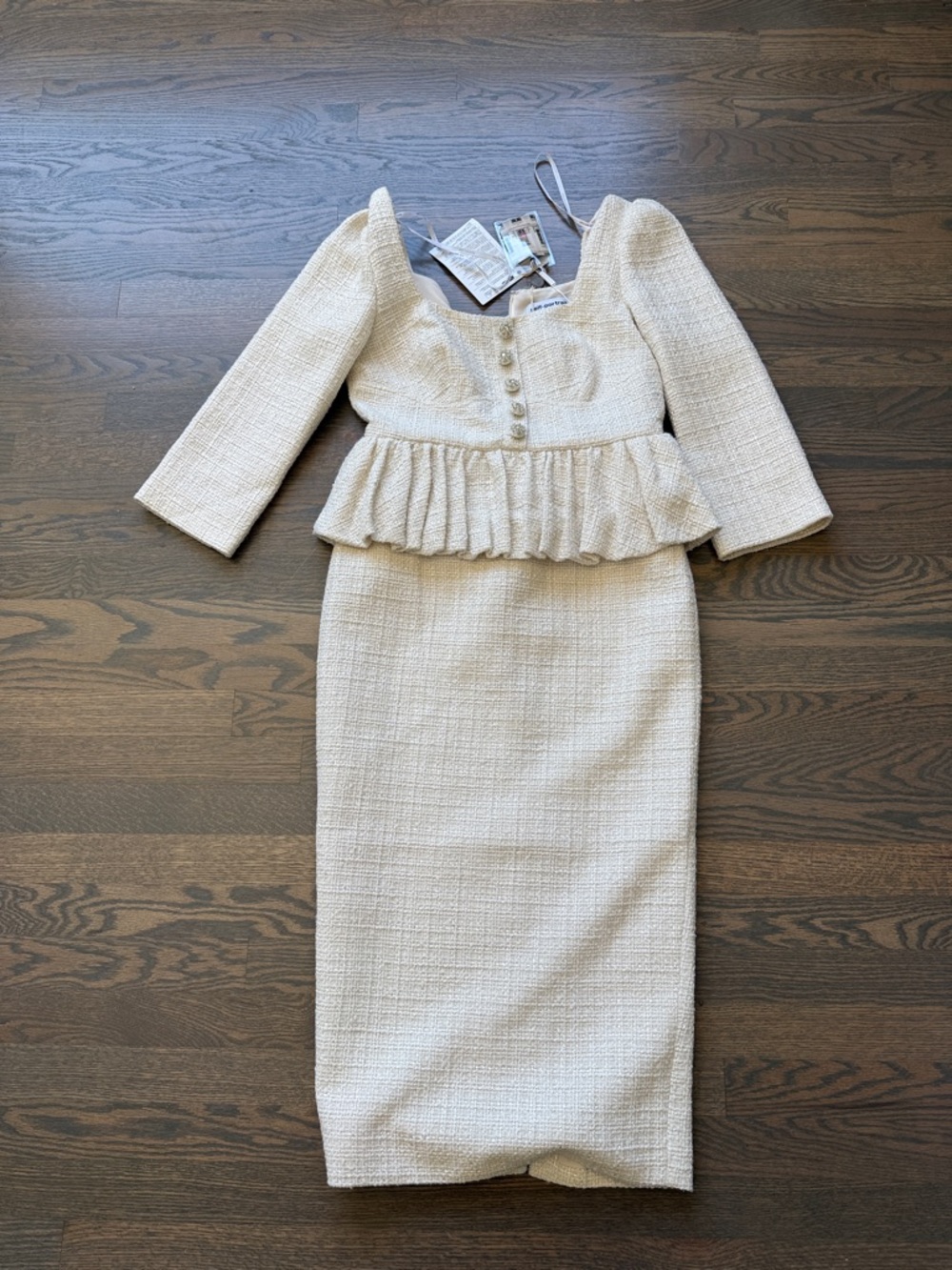 Self-Portrait Cream Tweed Buttoned Crop Top